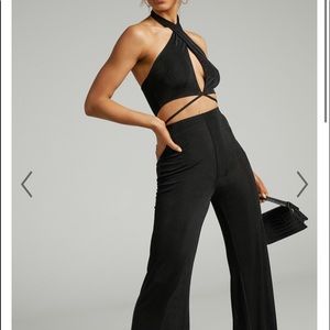 showpo bluebell cross halter jumpsuit